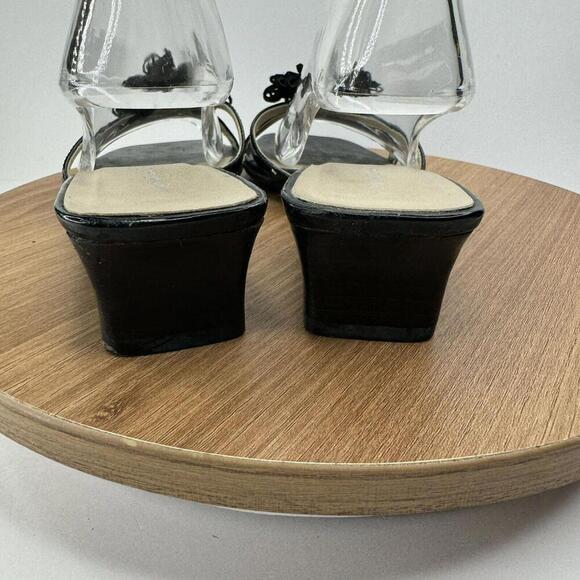 Hillard & Hanson Vintage Black Leather Pom Pom Square Toe Slip-On Heel Size 7.5 - Picture 7 of 8